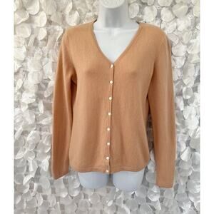 Vintage 90’s 100% Cashmere Apricot Womans Medium Cardigan Sweater 2 Ply